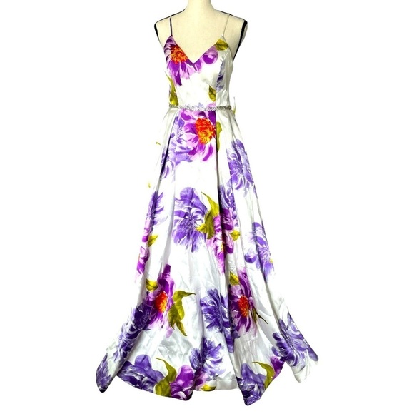 NWT B. DARLIN FULL LENGTH FLORAL FORMAL SPAGHETTI STRAP GOWN WOMENS/JR SZ: 3/4 - Picture 1 of 15